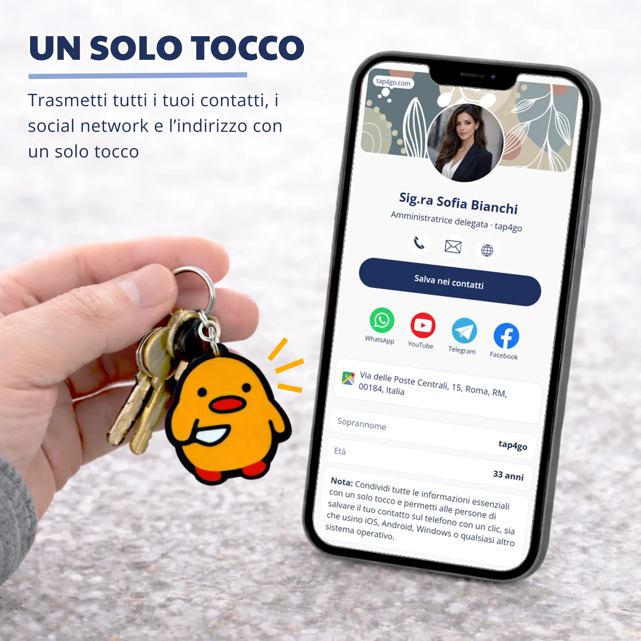 Portachiavi NFC Anatra Aggressiva – Biglietto da Visita Digitale Senza App con Sito Personale – Condividi Contatti, Social e Link con un Tocco – Compatibile iPhone Android - Immagine 2